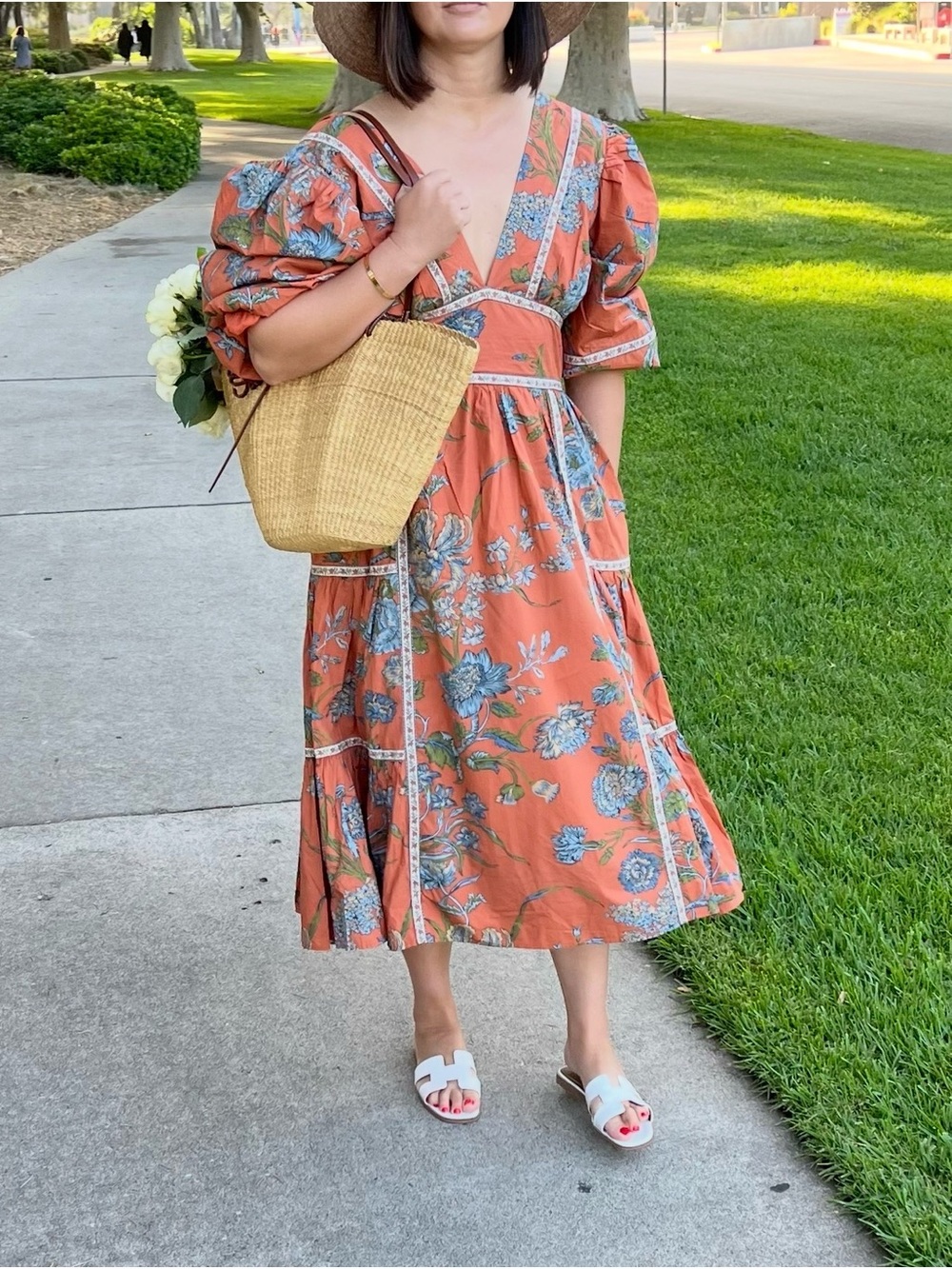 Anthropologie orange floral dress - size L